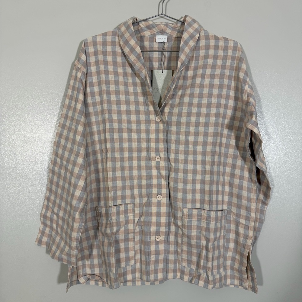 *NEW Poetry Oat and Pink Plaid Button up Shirt and Pants Size 10